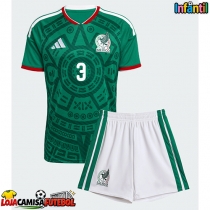 Camisa de Futebol México Cesar Montes #3 Equipamento Principal Infantil Mundo 2026 Manga Curta (+ Calças curtas)